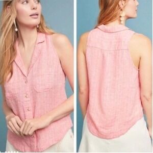 Anthropologie Maeve Felicity Shirt Coral Pink‎ Linen Blend Button Down 4